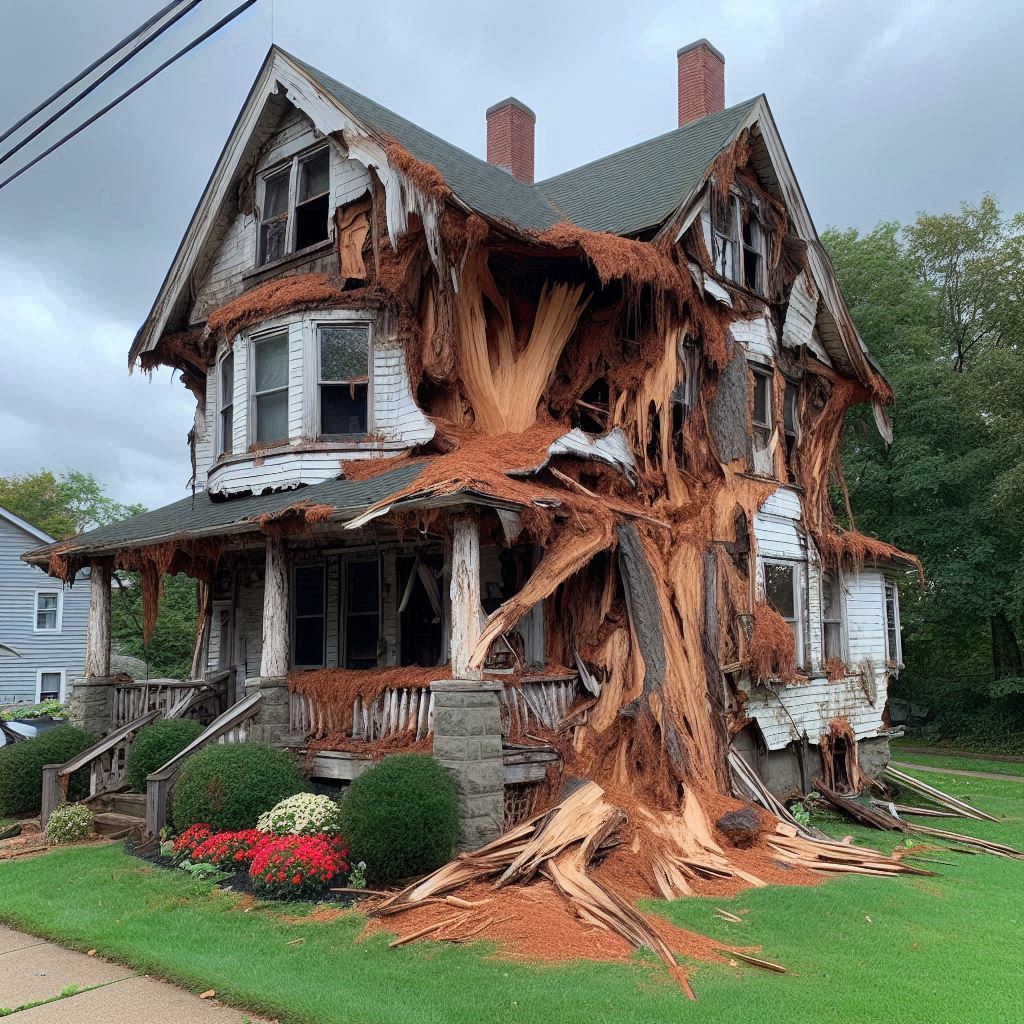Damaged tree on an Bridgewater home showing signs of disease and decay